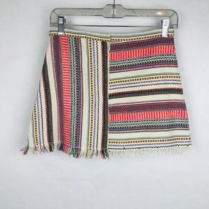 Zara multicolor woven skirt with fringe hem